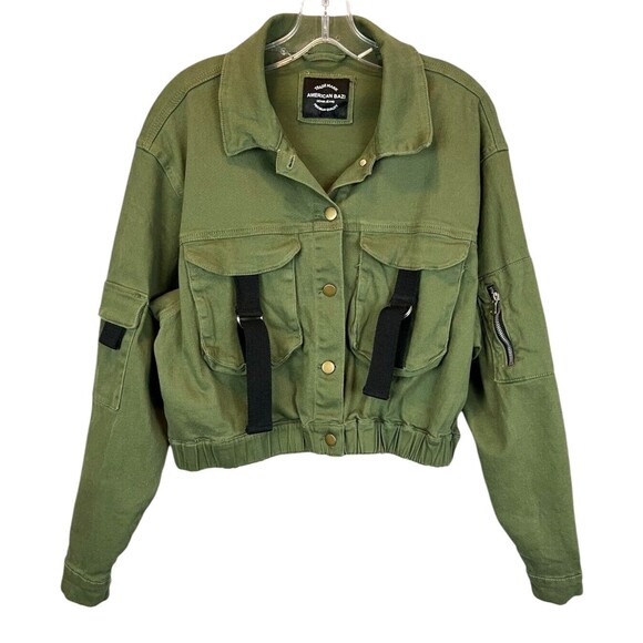 American Bazi Military Green Bomber Style Crop Cargo Jacket  Women's 1X  Grunge - Picture 1 of 9